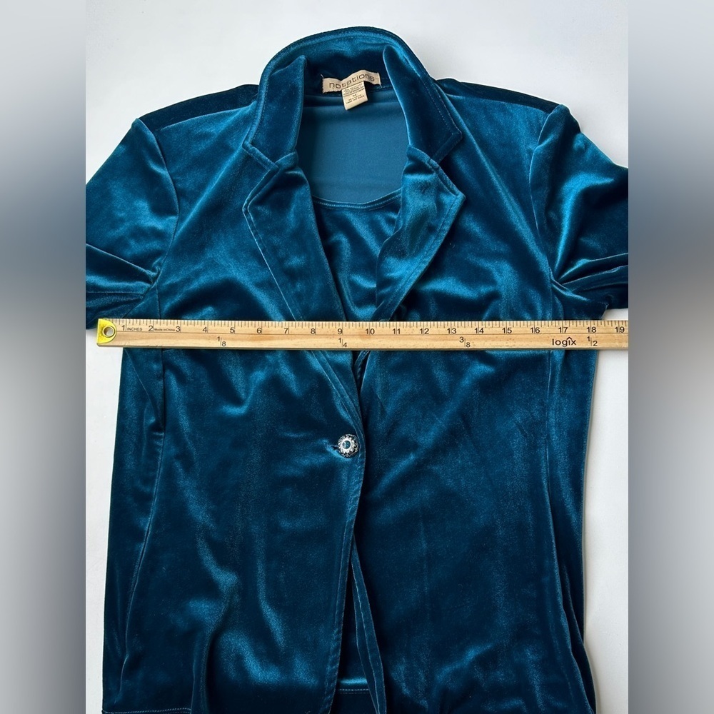 Vintage Notations Teal Blue Soft Velour Layered Look Blouse Top Women’s Medium - Picture 4 of 5